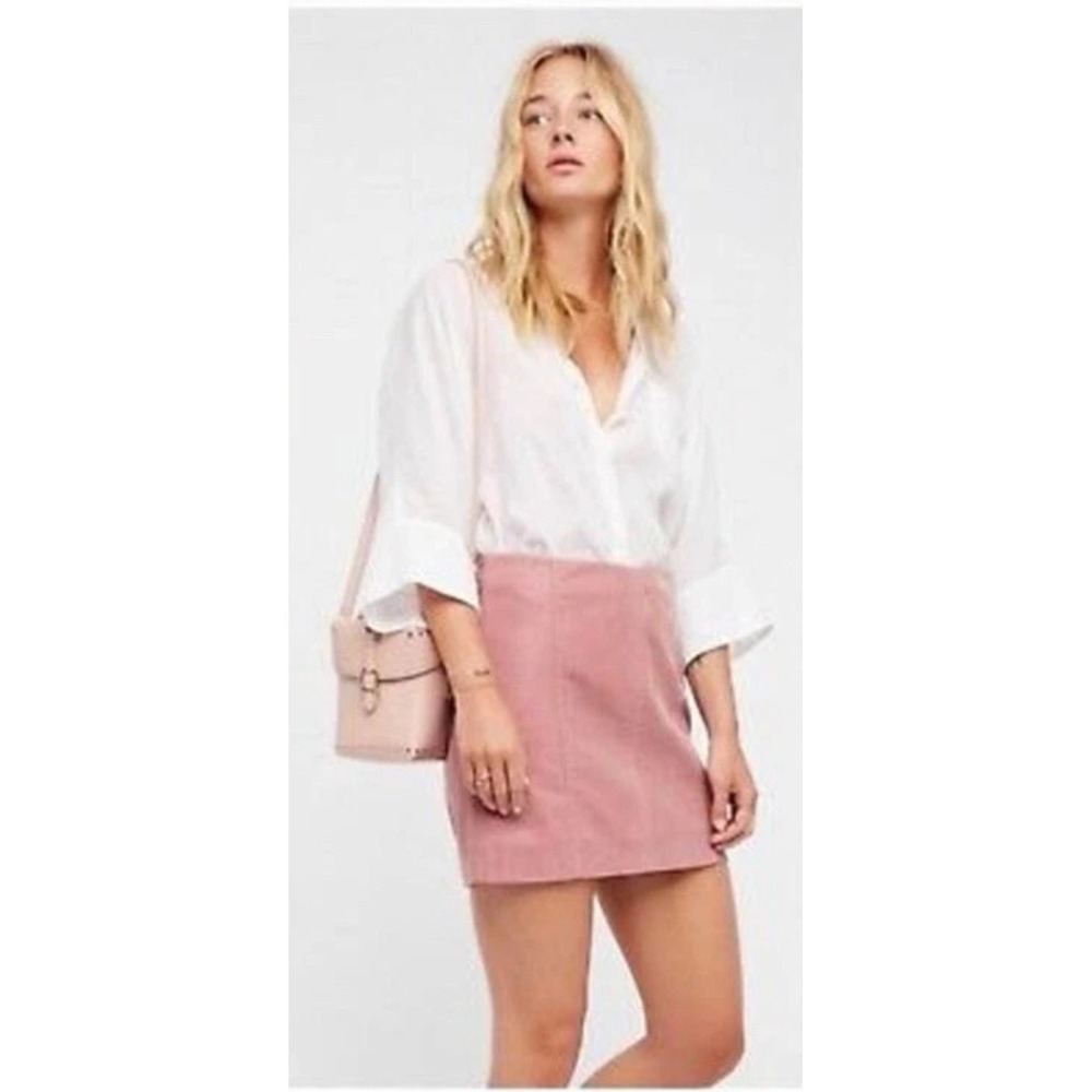 Free People Faux Leather Dusty Rose Pink Mini Pencil Skirt Night‎ Out Casual 12